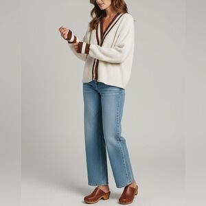 Steve Madden White and Brown Cardigan Sweater